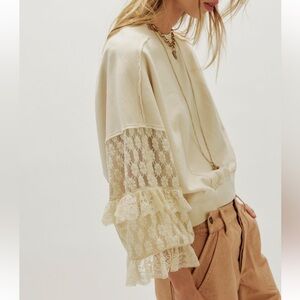 Free People Gaia Lace Crewneck NWT